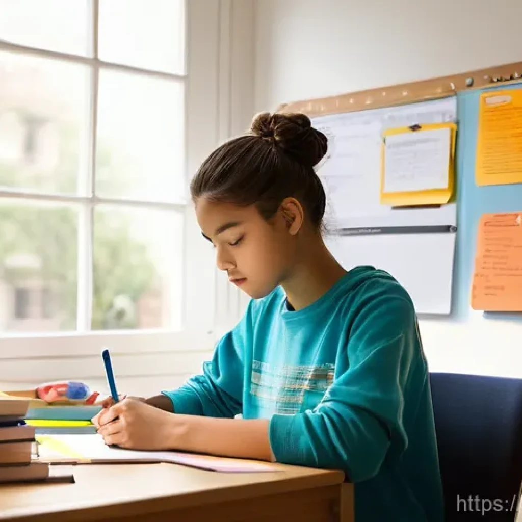 중학교 자기 조절 학습법 - **Prompt 1: Focused Learning Environment**
    A bright, clean, and well-organized study desk in a t...