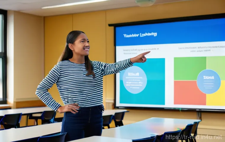 중학교 AI 기반 학습 분석 - **Prompt:** A vibrant, futuristic classroom scene. A middle school student, approximately 13 years o...