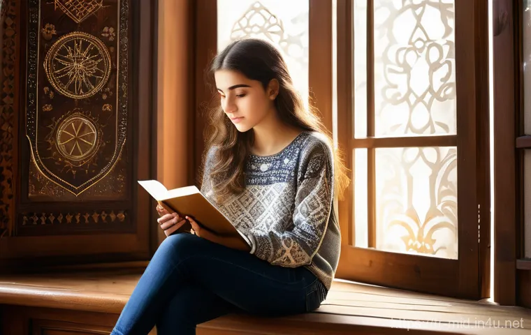 중학교 정서 조절 교육 - A Turkish teenage girl, approximately 16 years old, sitting by a sunlit window in a cozy room with t...
