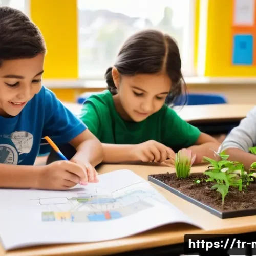 Home 15 중학교 융합 교육 - **Prompt:** A vibrant, sunlit elementary school classroom where a diverse group of 8-10 year old chi...